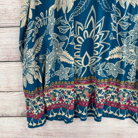 Natural Life Floral BOHO Maxi Skirt Womens Medium Blue Tan Tassled Drawstring - Picture 8 of 10